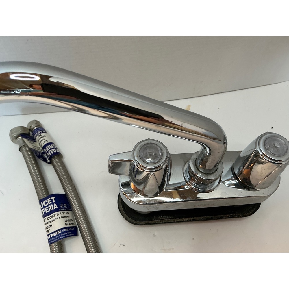 Delta Kitchen Faucet Chrome 2 Handle High Arc Swivel Spout with Supply Lines